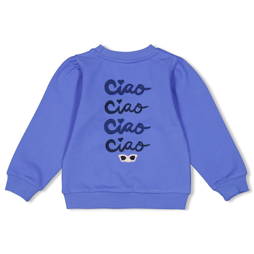 Jubel Sweater Blauw- Ciao Bella achterzijde opdruk ciao